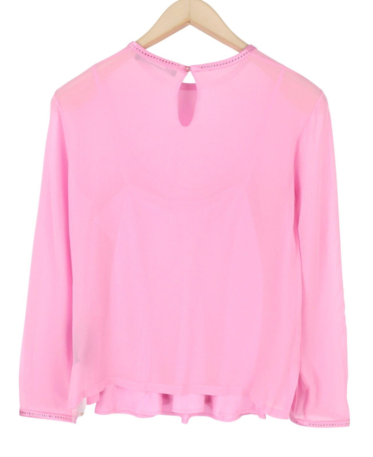 MAX MARA Women Blouse EU34 XS Pink Silk Rhinestone Trim Long Sleeve 2in1