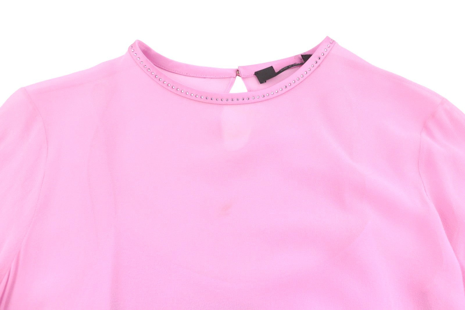 MAX MARA Women Blouse EU34 XS Pink Silk Rhinestone Trim Long Sleeve 2in1