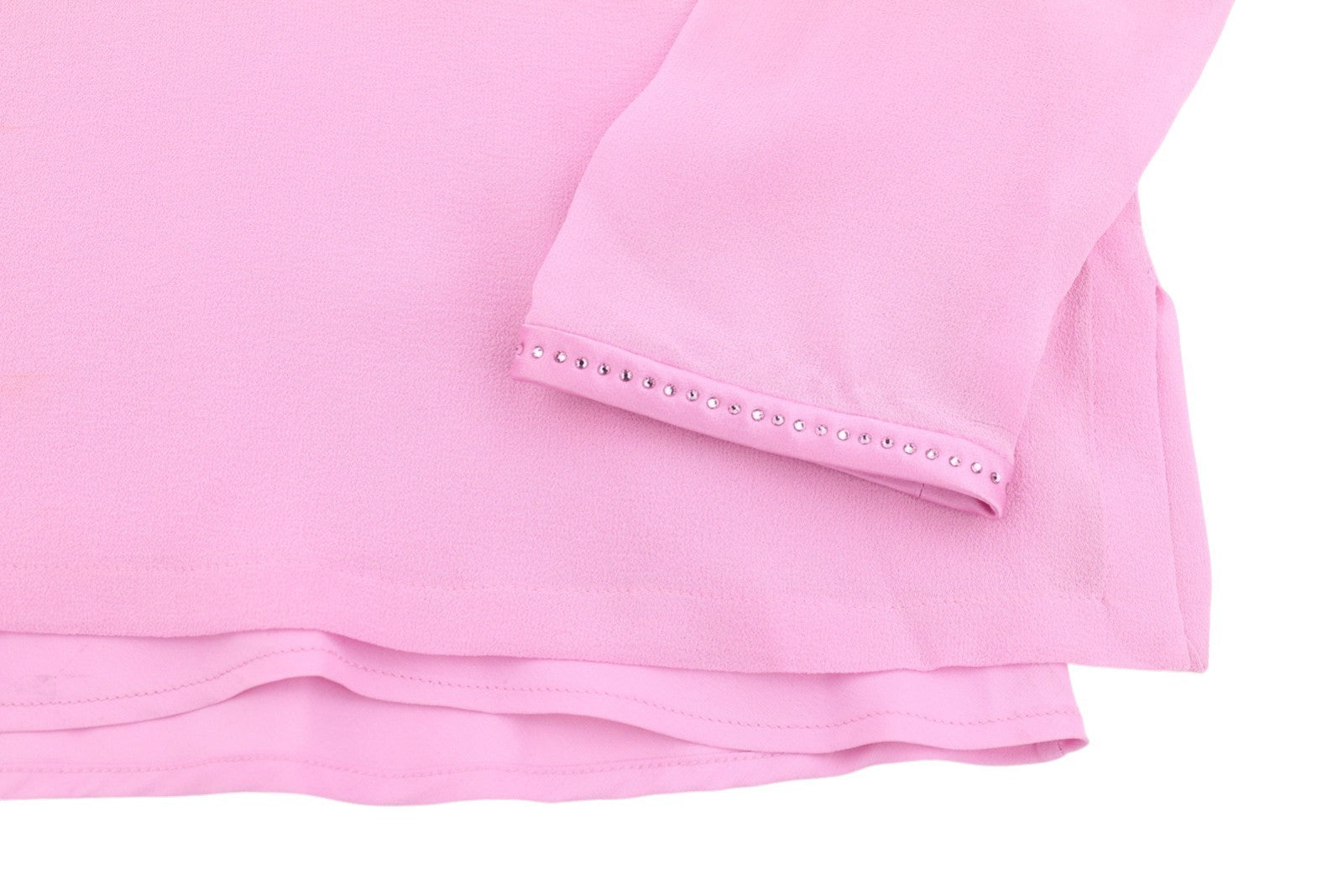 MAX MARA Women Blouse EU34 XS Pink Silk Rhinestone Trim Long Sleeve 2in1
