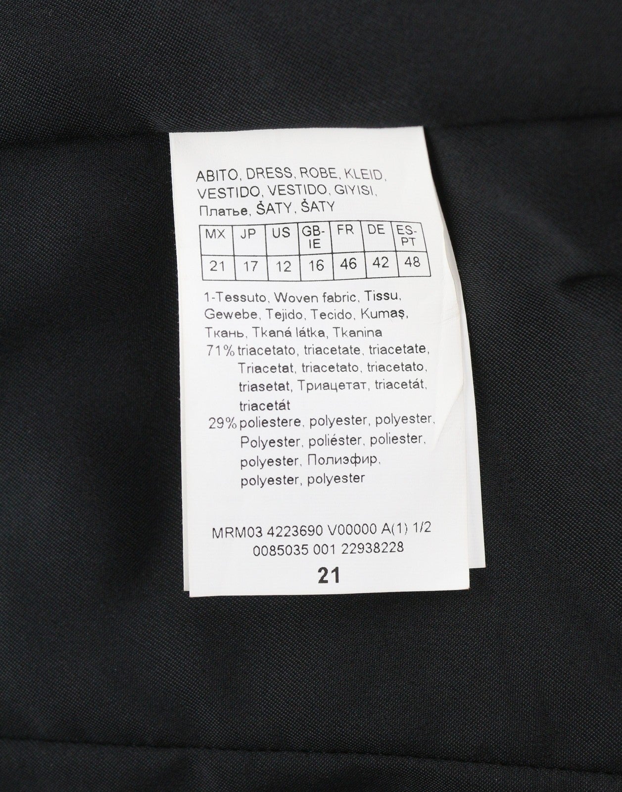 MARINA RINALDI Women Dress EU46 Black Wool Mix V-Neck 3/4 Sleeve Knee Length