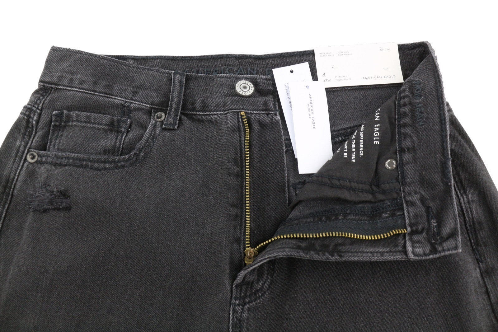 AMERICAN EAGLE OUTFITTERS Mom Black Blaze Women Jeans W27 Black Ripped Denim