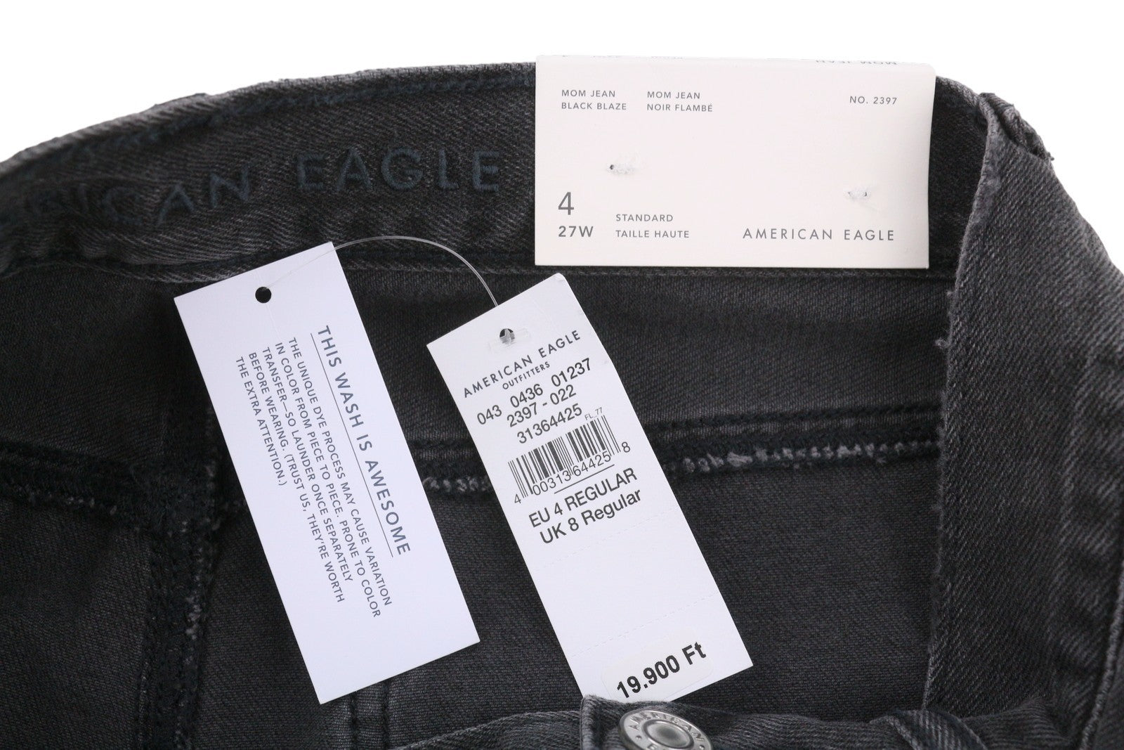 AMERICAN EAGLE OUTFITTERS Mom Black Blaze Women Jeans W27 Black Ripped Denim