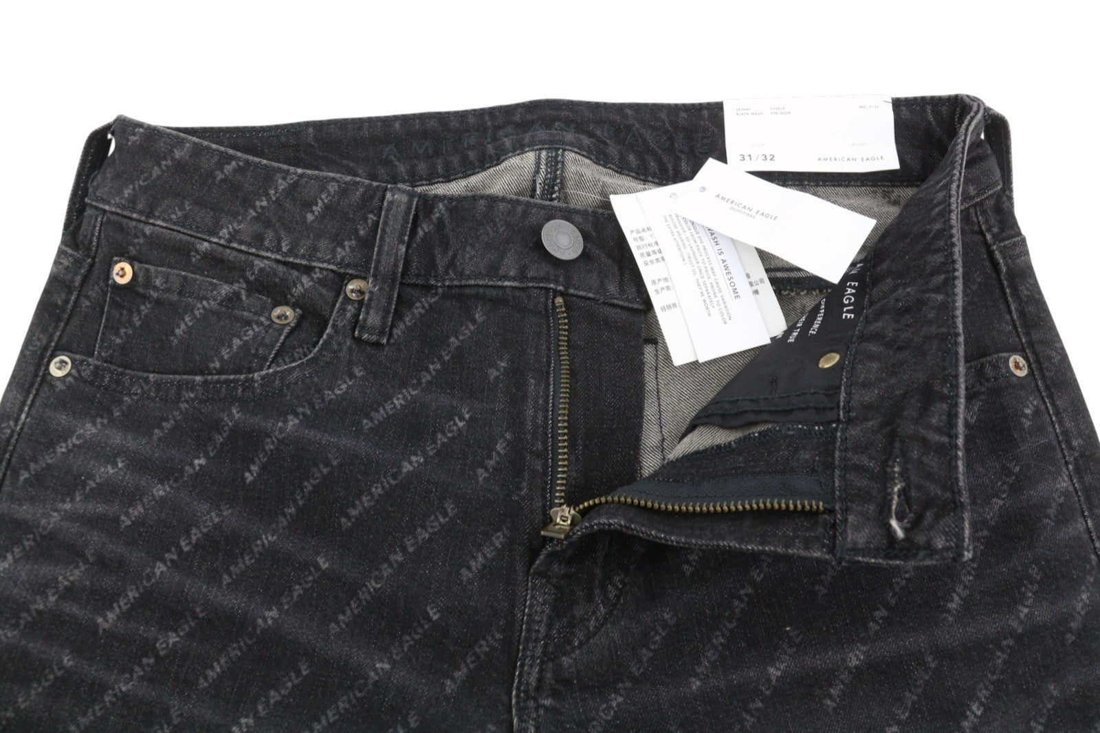 AMERICAN EAGLE OUTFITTERS Skinny Black Wash Men Jeans W31/L32 Logo Print