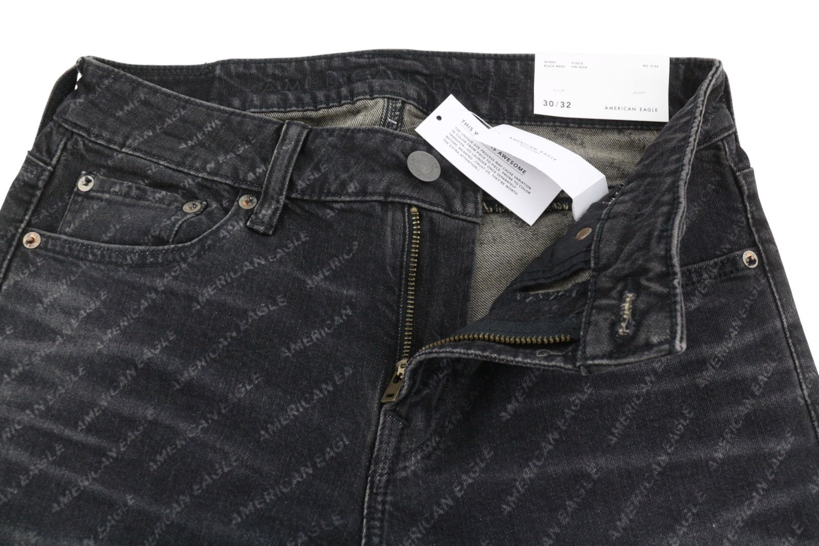 AMERICAN EAGLE OUTFITTERS Skinny Black Wash Men Jeans W30/L32 Logo Print