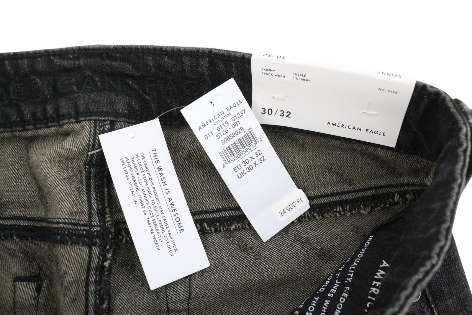 AMERICAN EAGLE OUTFITTERS Skinny Black Wash Men Jeans W30/L32 Logo Print