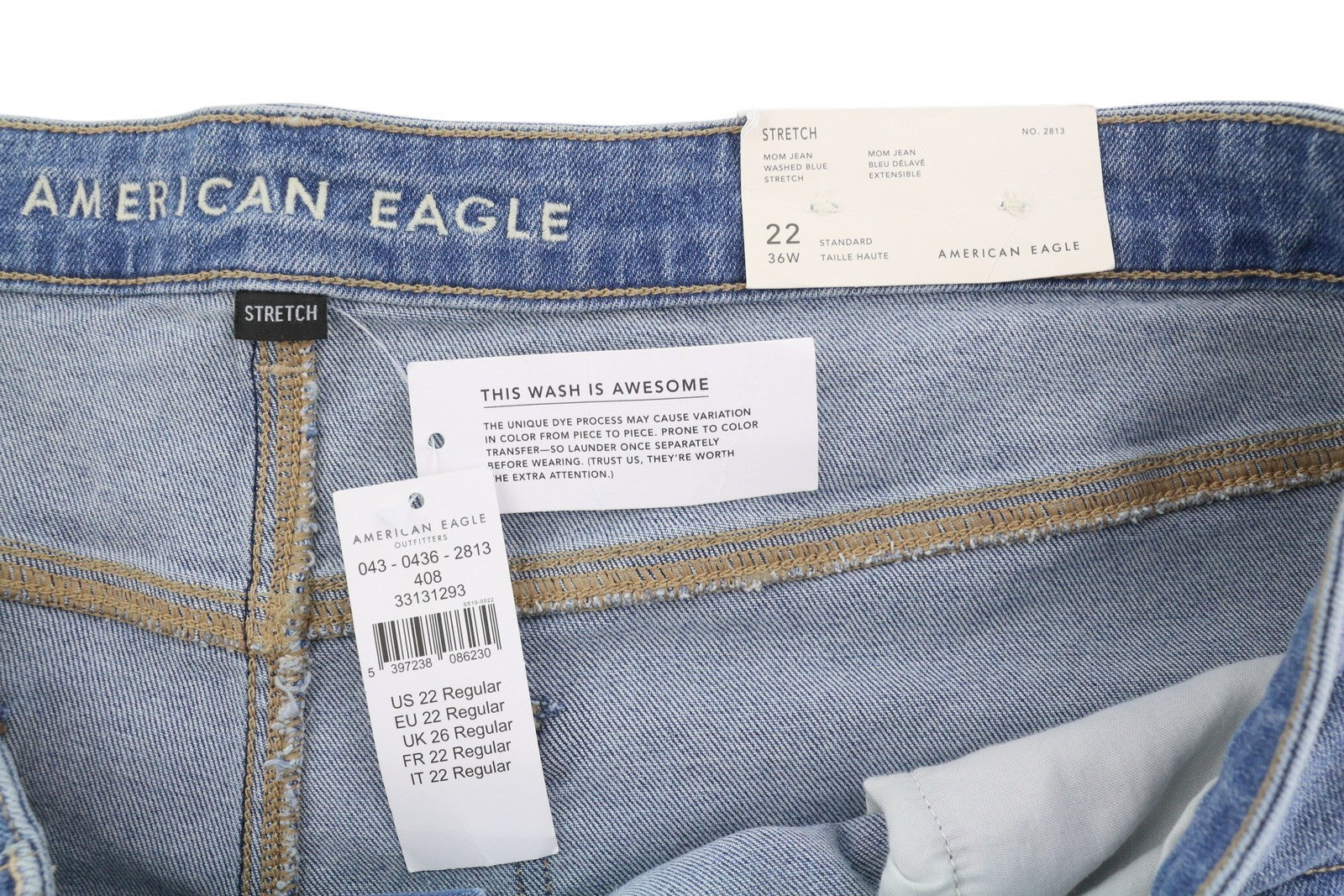 AMERICAN EAGLE OUTFITTERS Stretch Mom Women Jeans W36 Blue Washed Denim