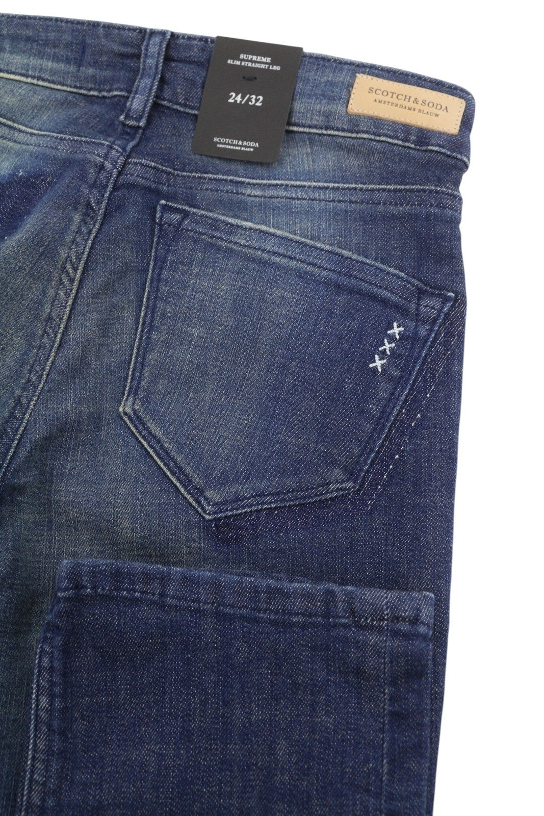 SCOTCH & SODA Supreme Women Jeans W24/L32 Blue Whiskers Faded Slim Straight Fit