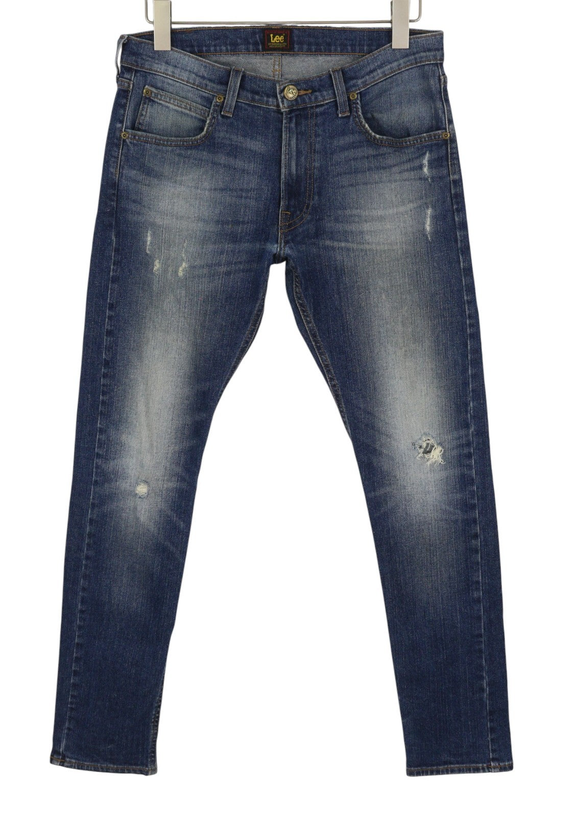 LEE Luke Men Jeans W31/L32 Blue Whiskers Faded Distress Slim Tapered
