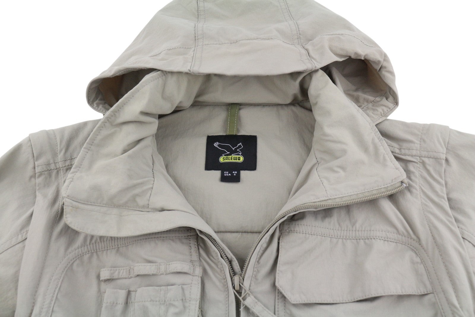 SALEWA Quartz Men Jacket EU46 S Hidden Hood Removable Sleeves Lightweight