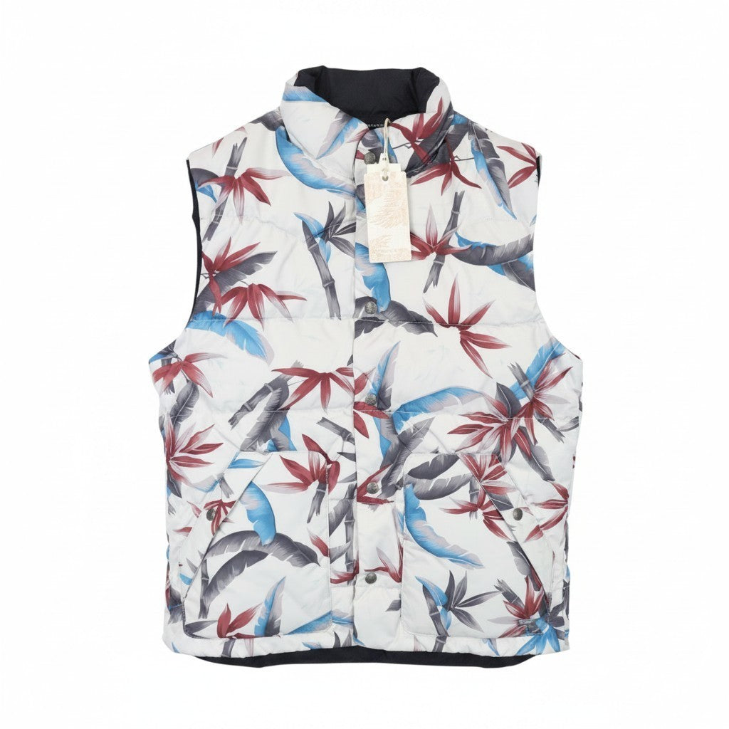 SCOTCH & SODA Men Vest L Off-White Leaf Printed Two-Sided High Neck Quilted