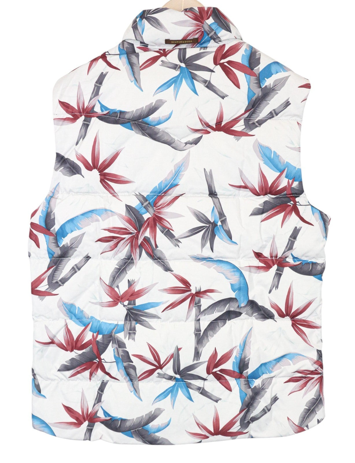 SCOTCH & SODA Men Vest L Off-White Leaf Printed Two-Sided High Neck Quilted