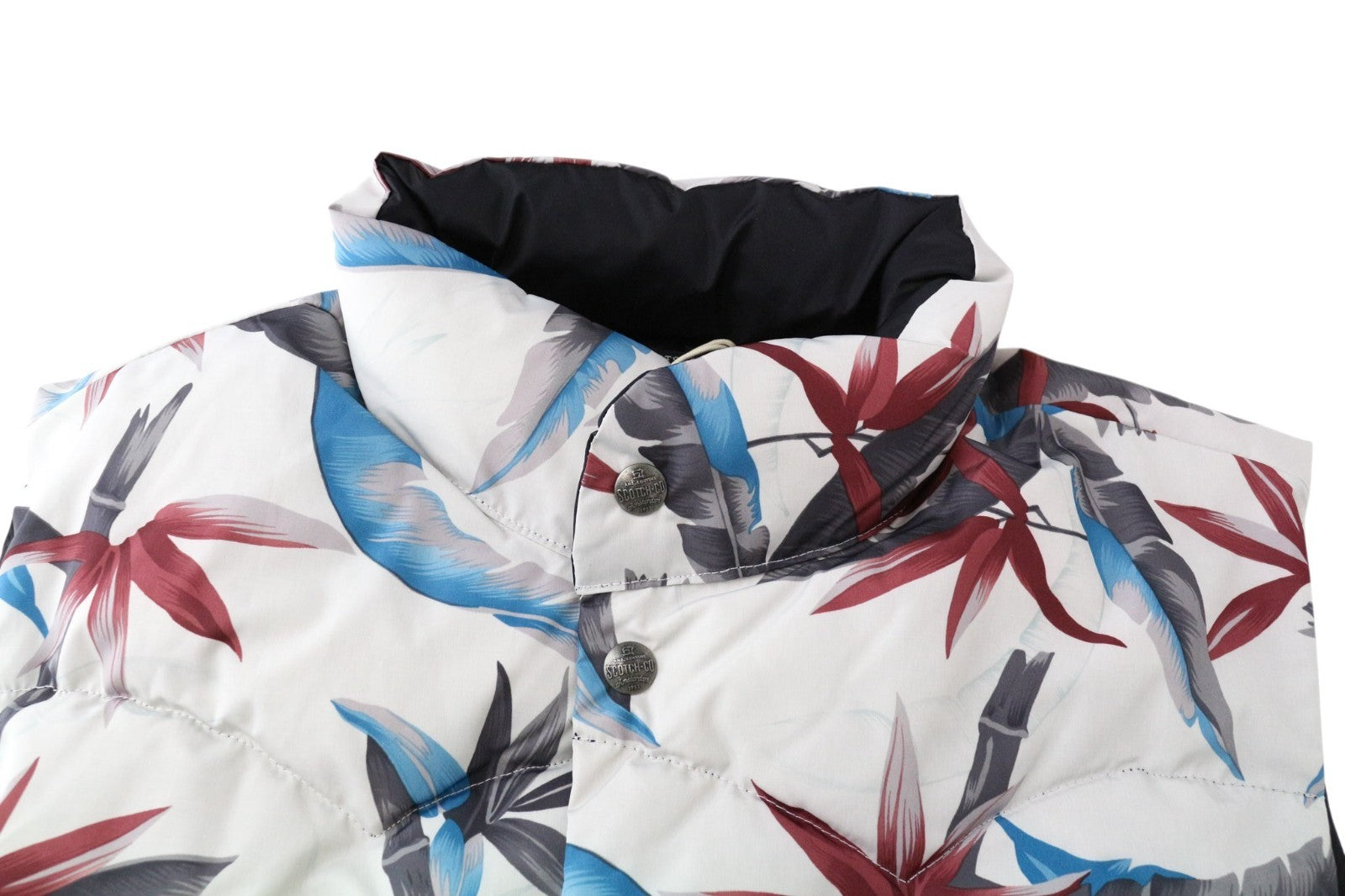 SCOTCH & SODA Men Vest L Off-White Leaf Printed Two-Sided High Neck Quilted
