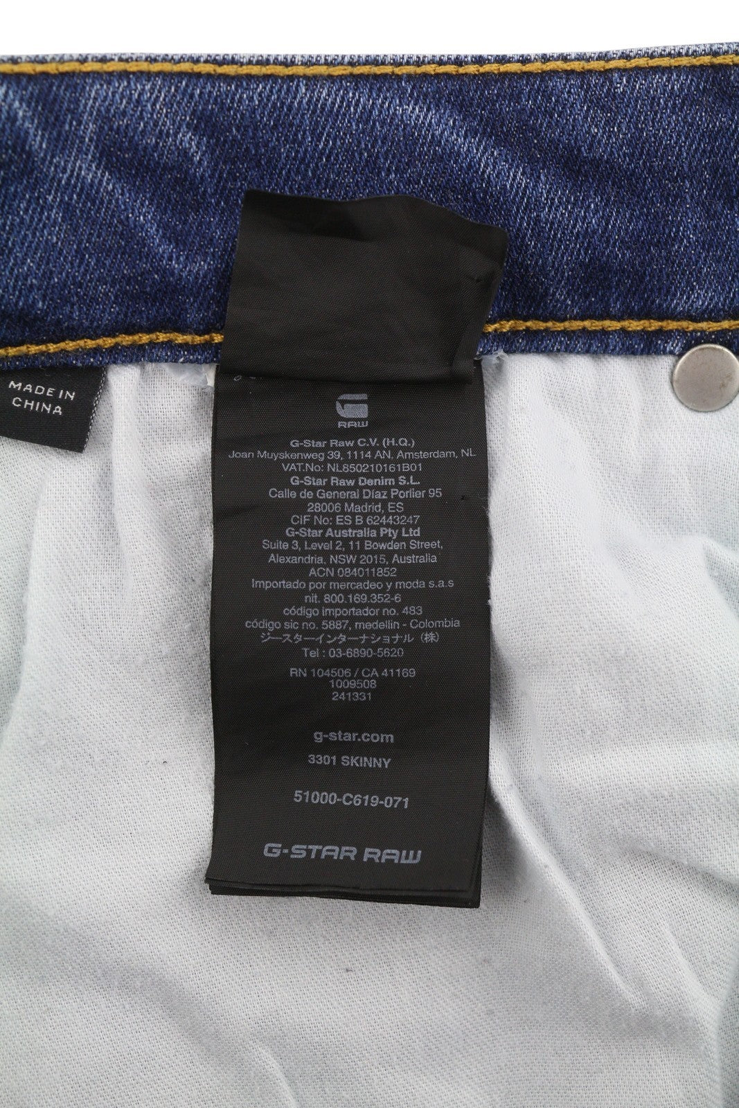 G-STAR 3301 Skinny Men Jeans W32/L34 Blue Whiskers Faded Stretch Denim