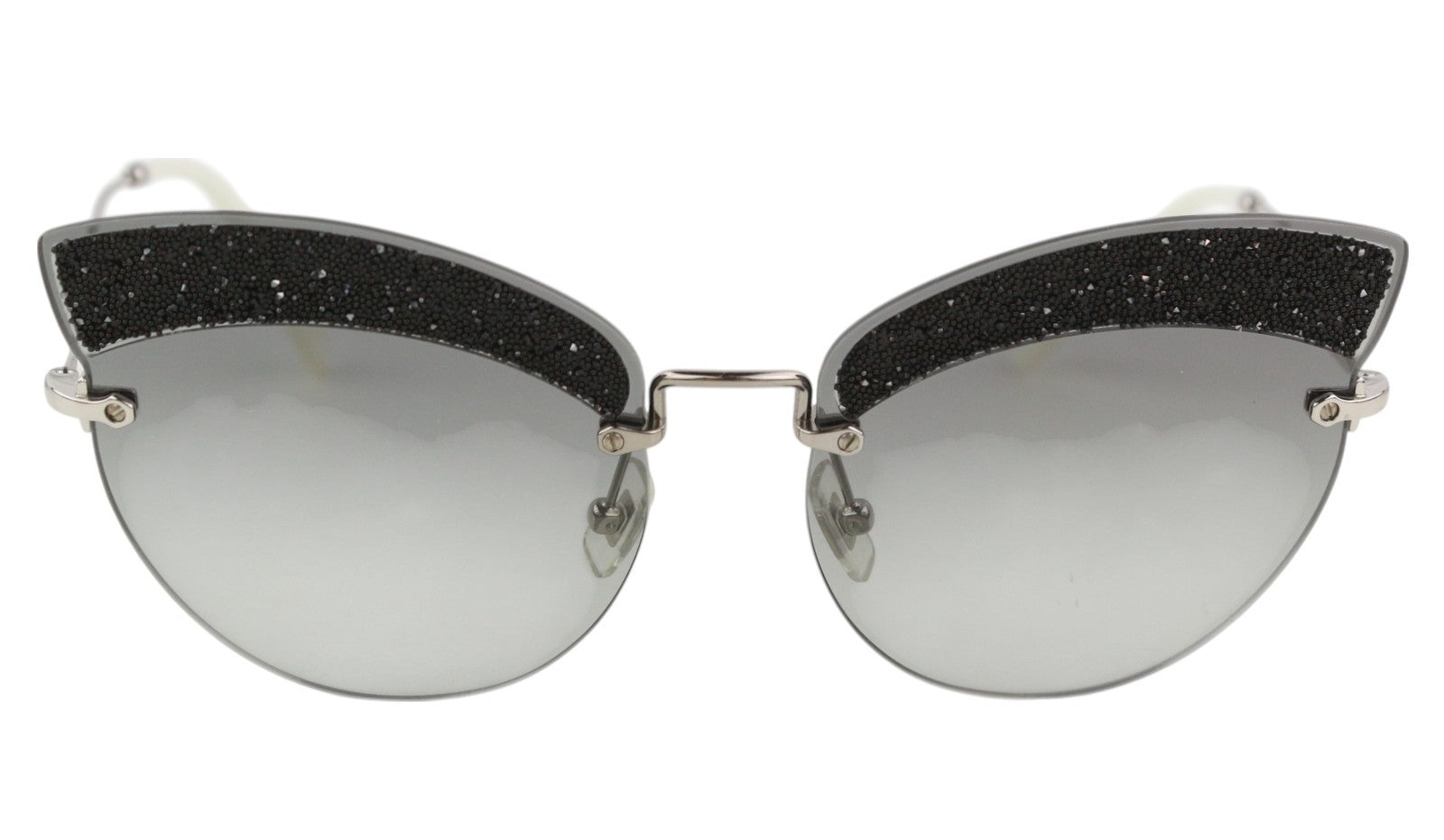 MIU MIU SMU58T Women Sunglasses OS Glitter Cat Eye Tinted Silver Tone Frame