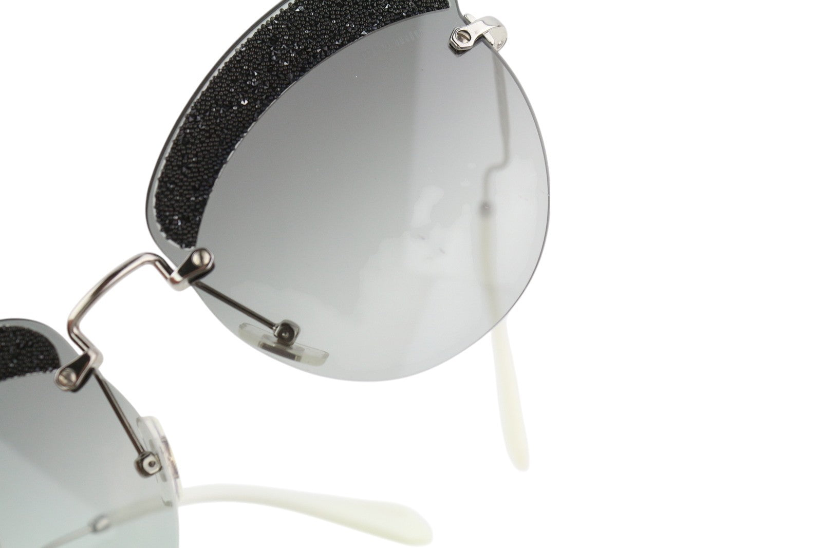 MIU MIU SMU58T Women Sunglasses OS Glitter Cat Eye Tinted Silver Tone Frame