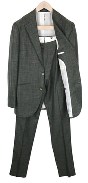 SUITSUPPLY La Spalla Men Suit UK38L Single-Breast Green Wool Silk Linen 2 Piece