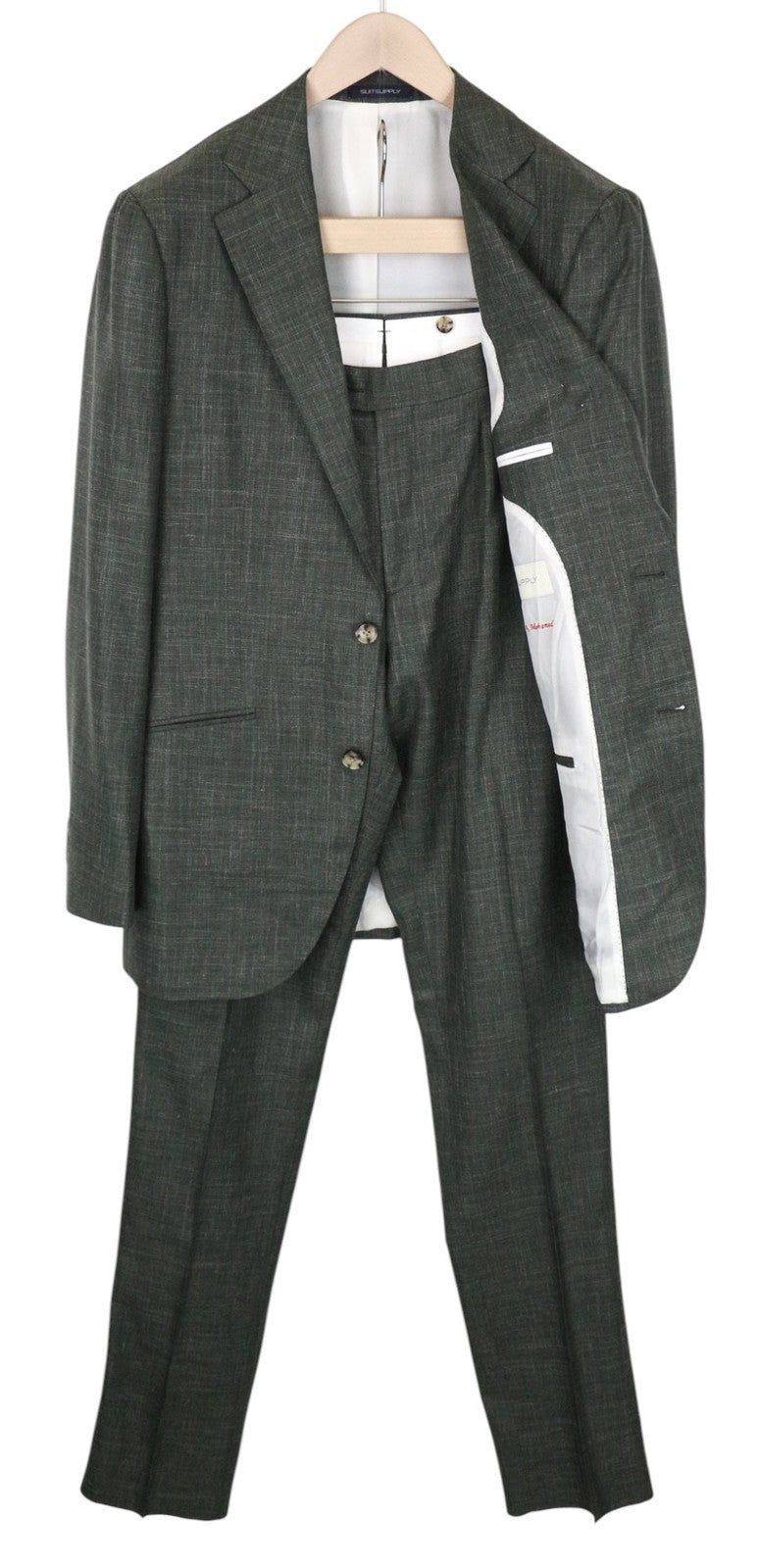 SUITSUPPLY La Spalla Men Suit UK38L Single-Breast Green Wool Silk Linen 2 Piece