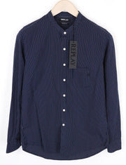 REPLAY Men Shirt S Regular Fit Blue Pure Cotton Striped Long Sleeved Pocketed