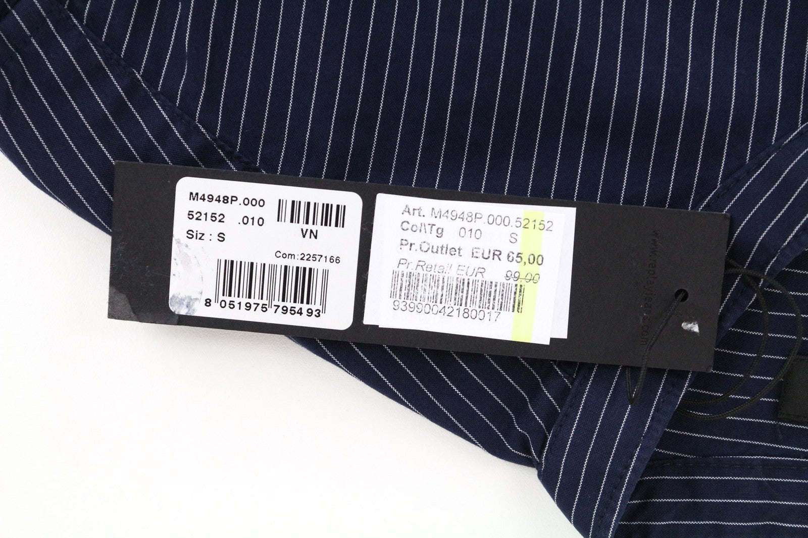 REPLAY Men Shirt S Regular Fit Blue Pure Cotton Striped Long Sleeved Pocketed