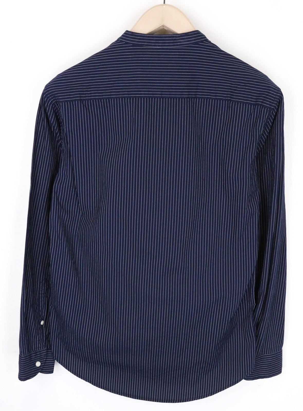REPLAY Men Shirt S Regular Fit Blue Pure Cotton Striped Long Sleeved Pocketed