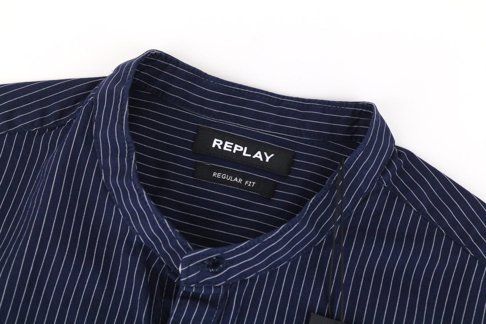 REPLAY Men Shirt S Regular Fit Blue Pure Cotton Striped Long Sleeved Pocketed