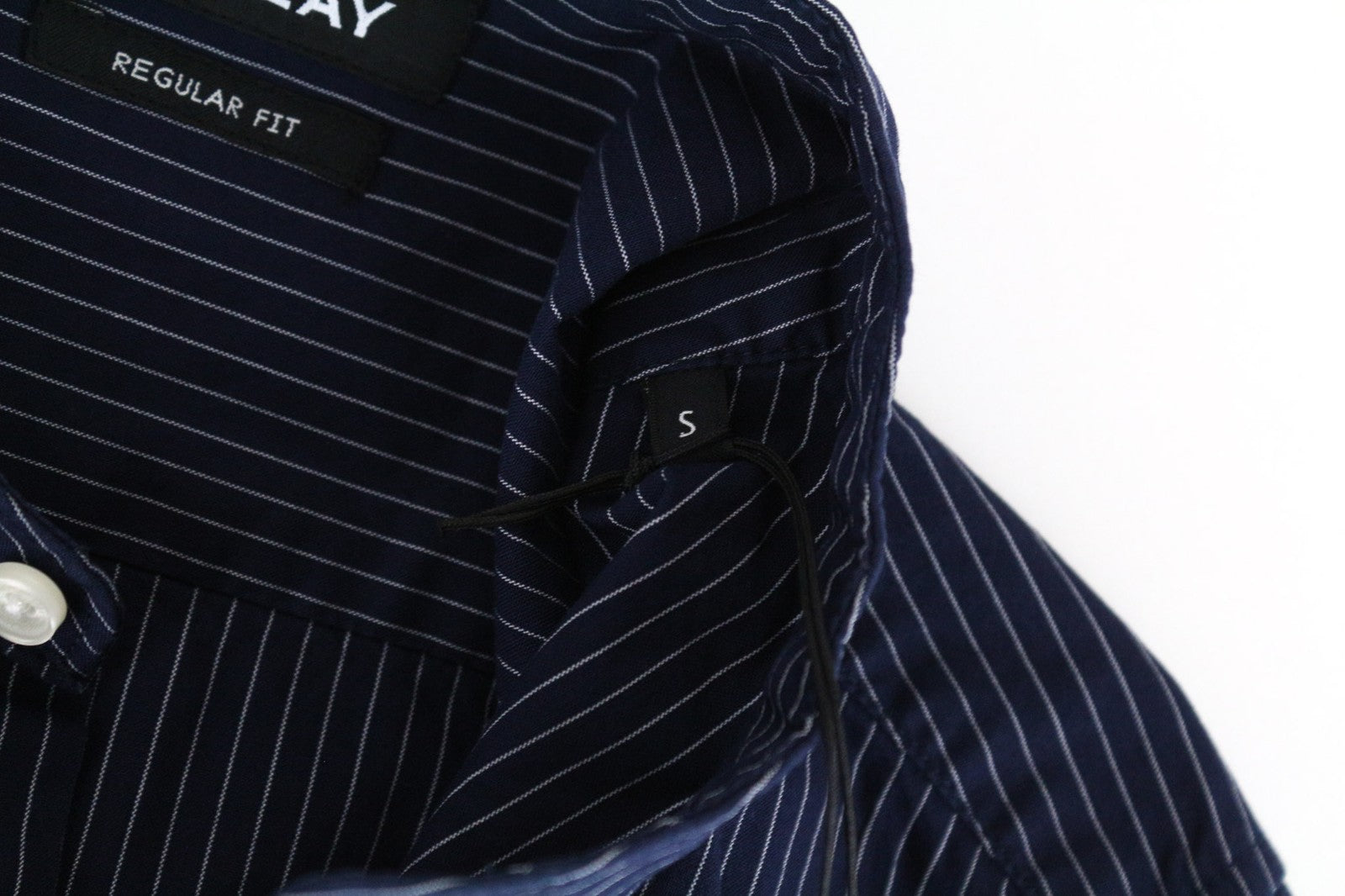 REPLAY Men Shirt S Regular Fit Blue Pure Cotton Striped Long Sleeved Pocketed