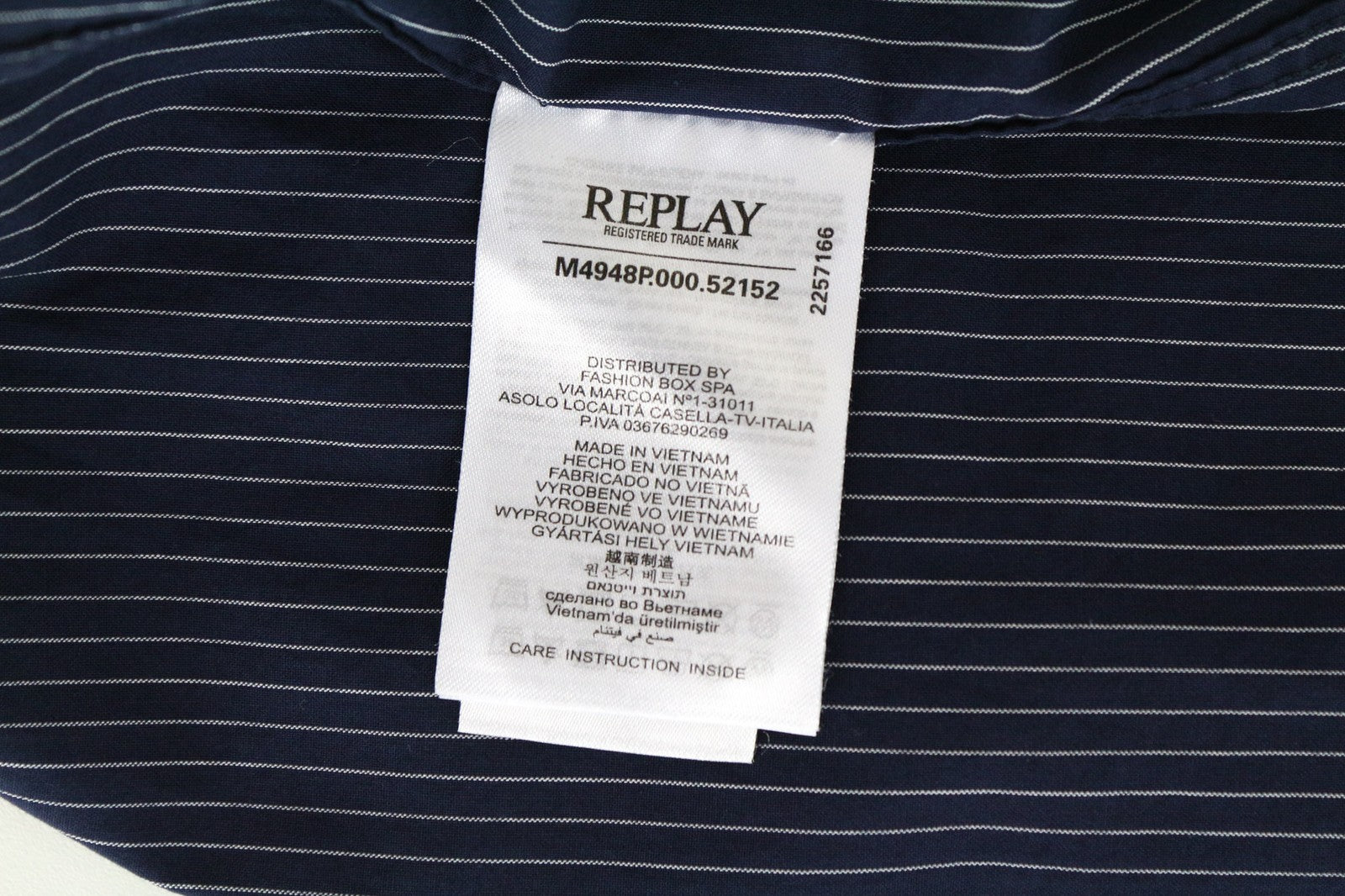 REPLAY Men Shirt S Regular Fit Blue Pure Cotton Striped Long Sleeved Pocketed
