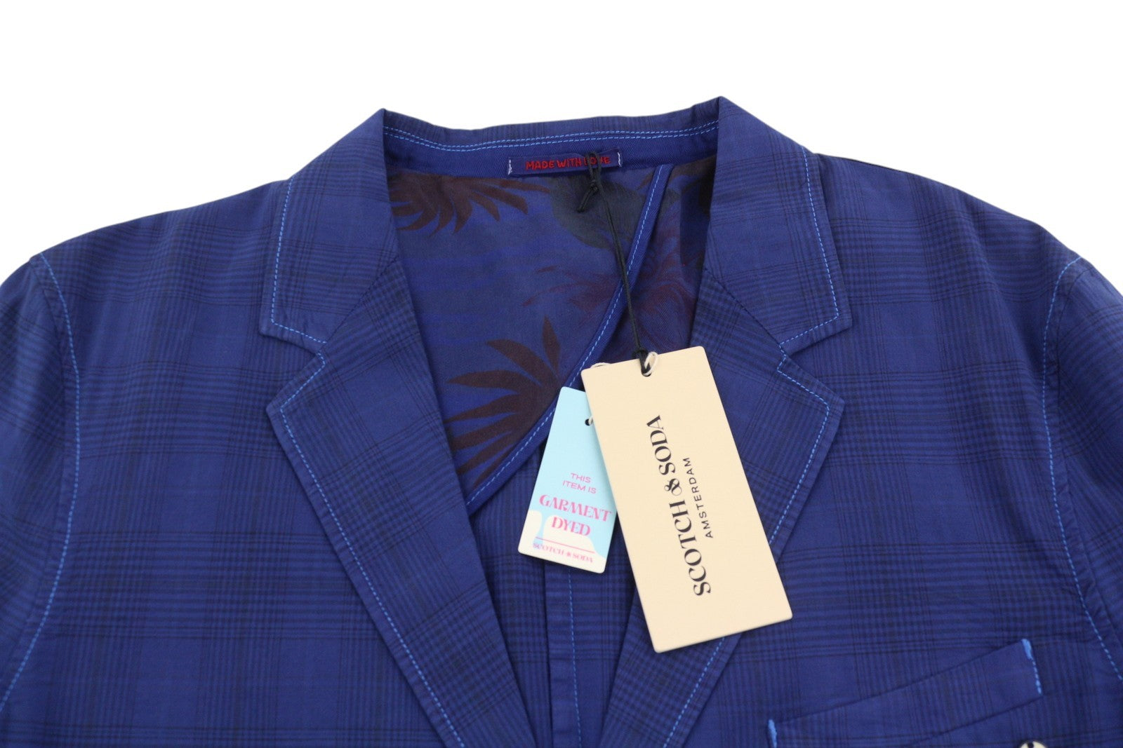 SCOTCH & SODA Men Blazer M Blue Plaid Half Lined Notch Lapel Single Breasted