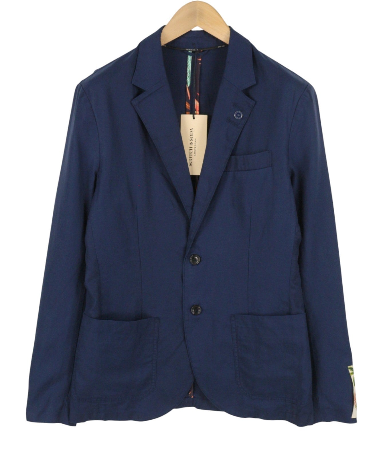 SCOTCH & SODA Men Blazer M Dark Blue Notch Lapel Single Breasted