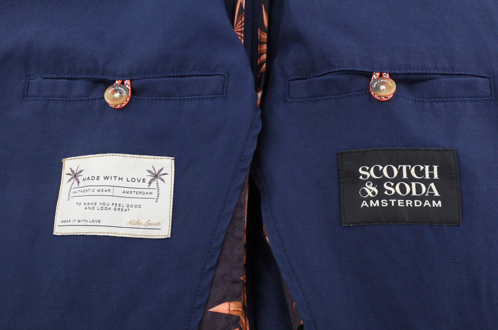 SCOTCH & SODA Men Blazer M Dark Blue Notch Lapel Single Breasted
