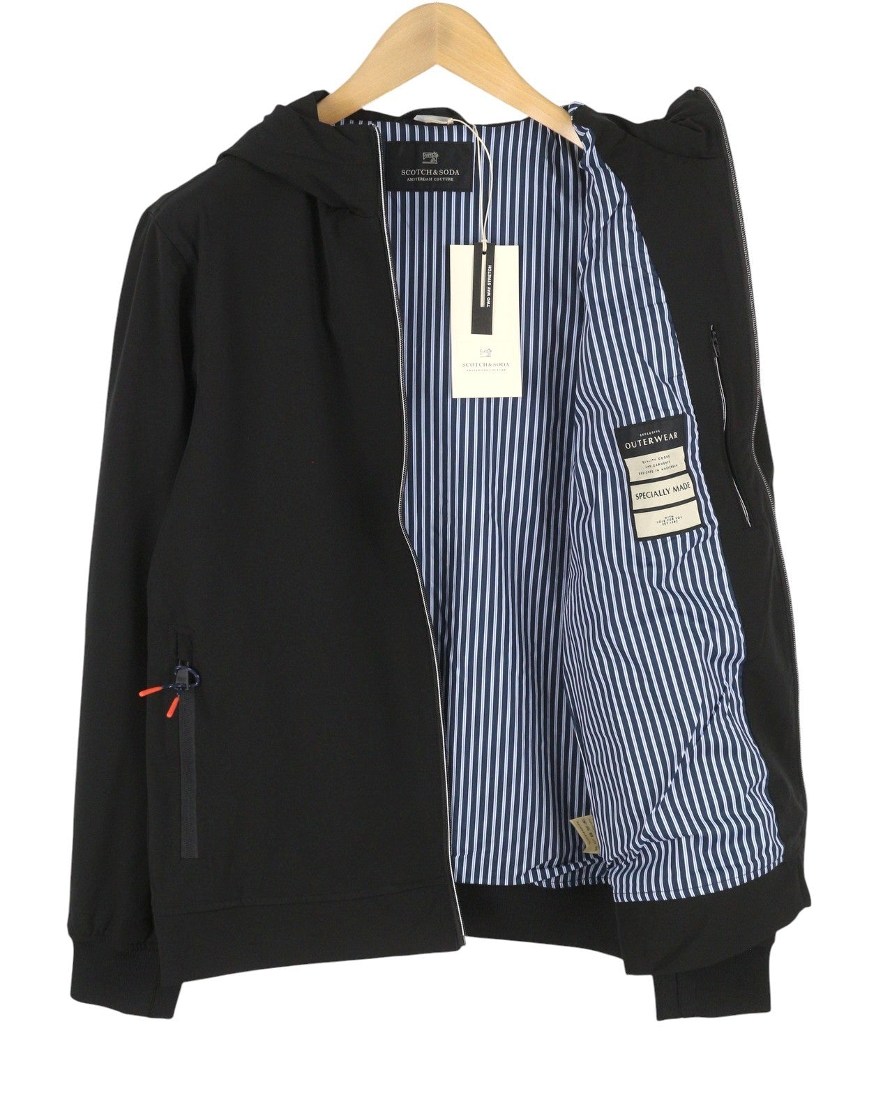 SCOTCH & SODA Men Jacket L Black Lined Hooded Full Zip Lightweight Bomber