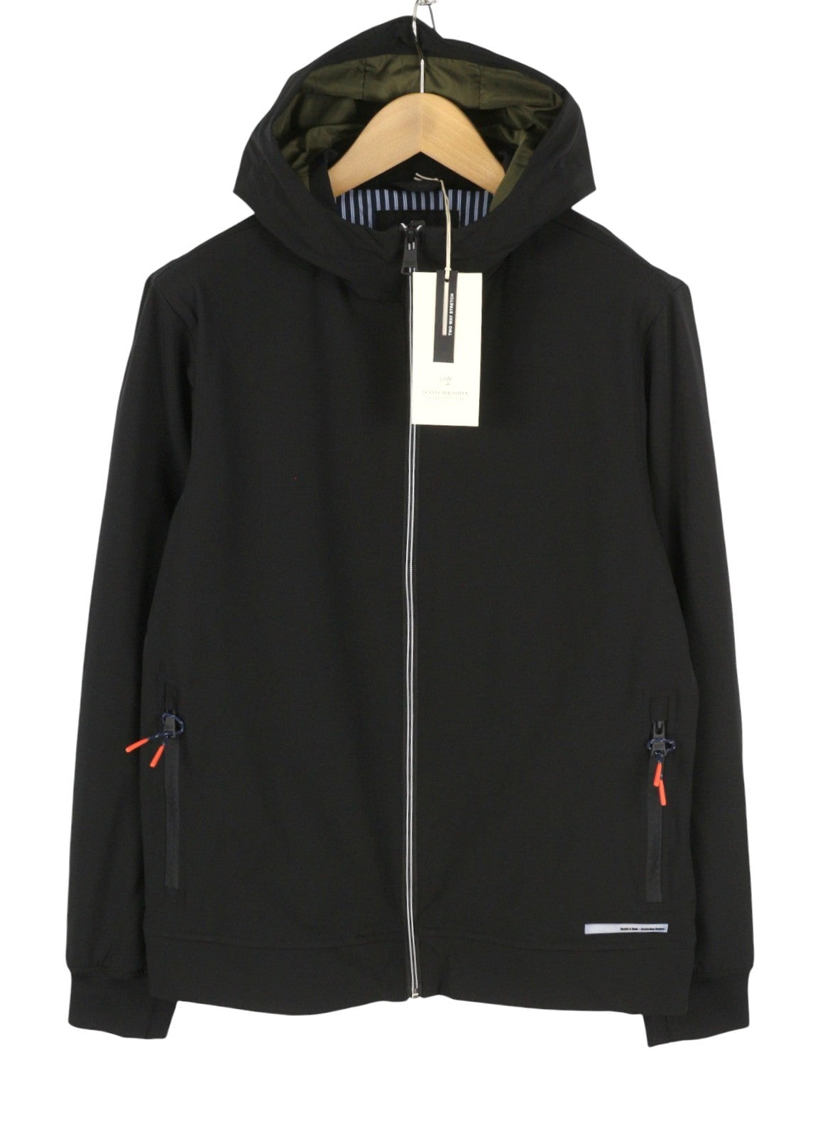 SCOTCH & SODA Men Jacket L Black Lined Hooded Full Zip Lightweight Bomber
