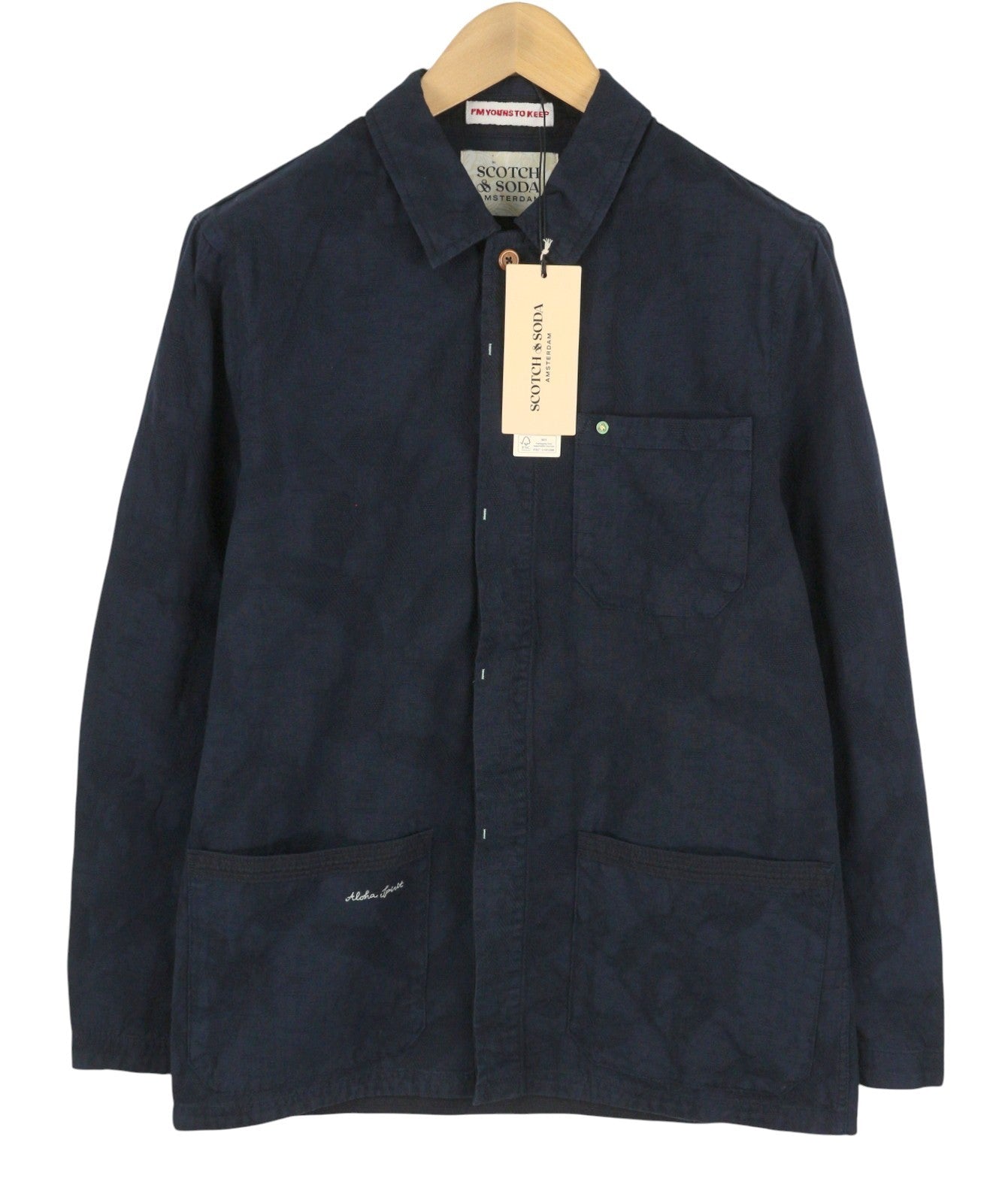 SCOTCH & SODA Men Jacket M Blue Embroidered Floral Print Button Up Lightweight