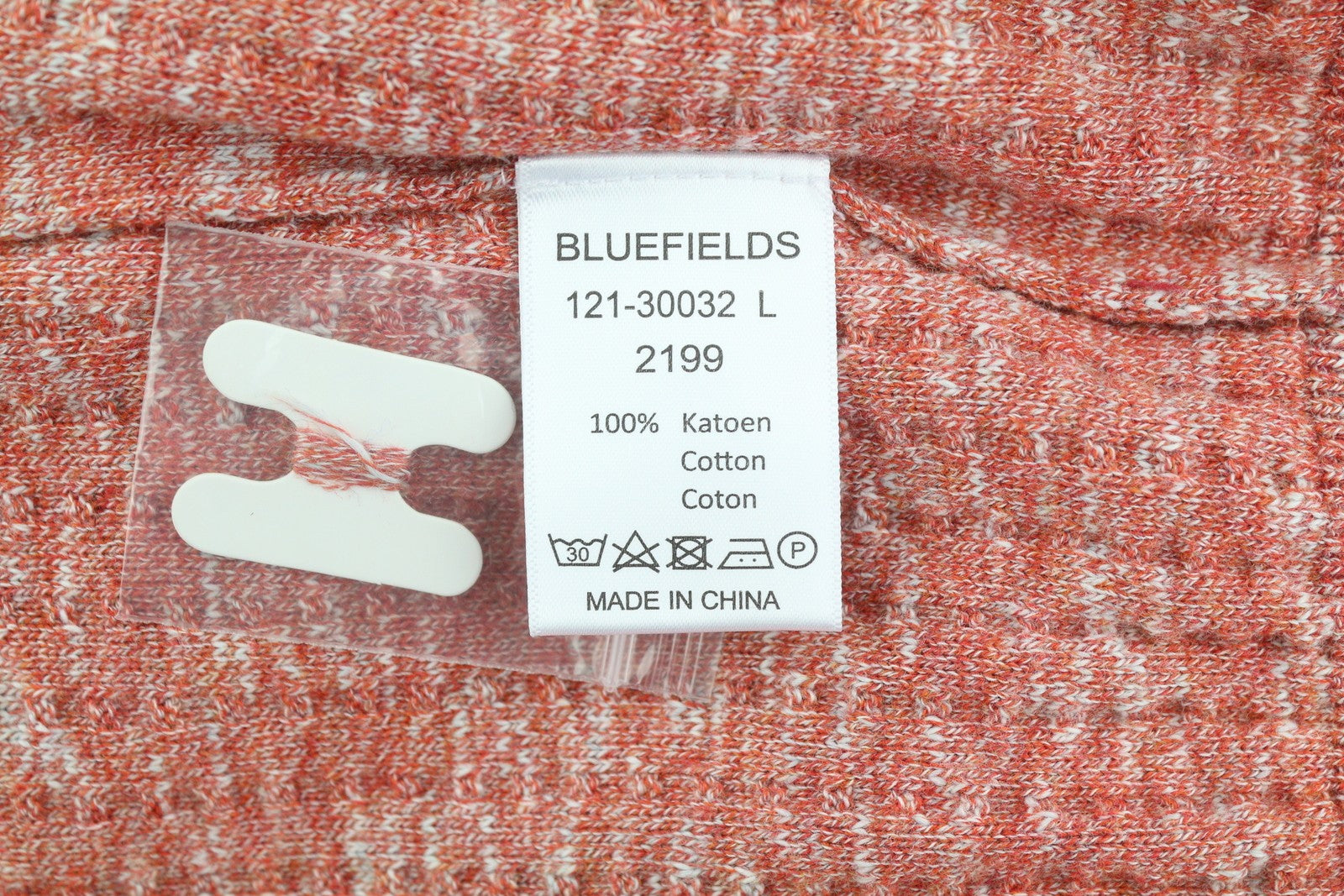 BLUE FIELDS Men Jumper L Red Melange Tight Knit V-Neck Pull On