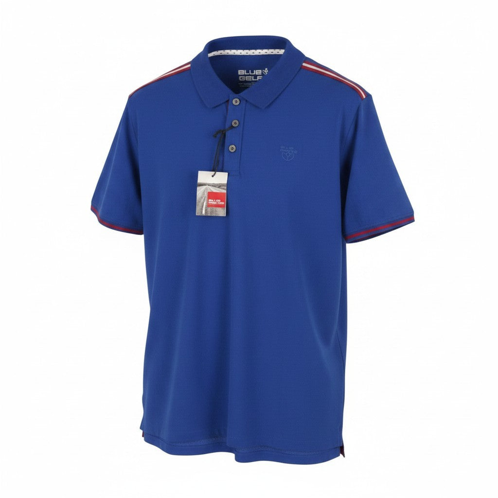 BLUE FIELDS Men Polos L Blue Half Button Collar Short Sleeved