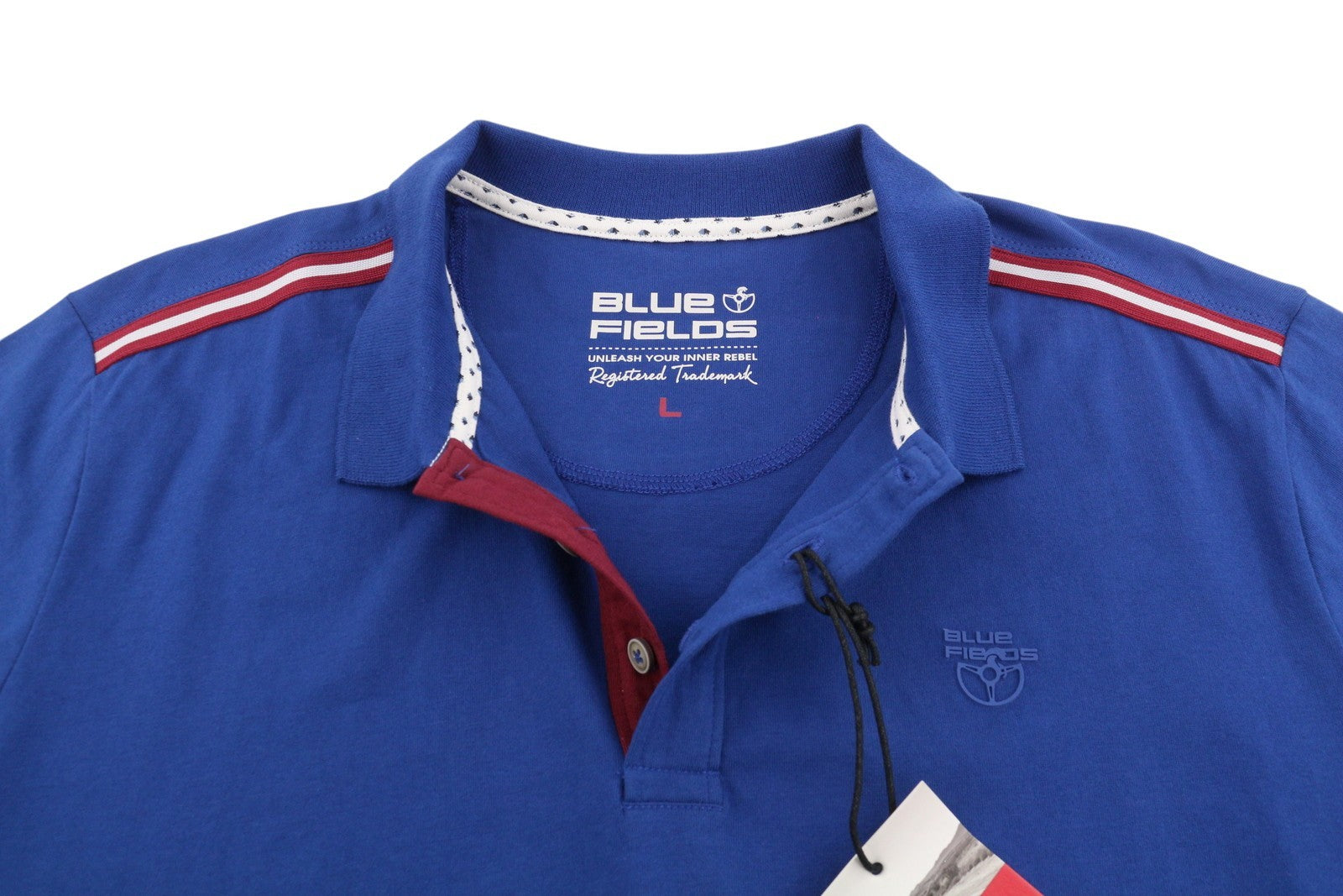 BLUE FIELDS Men Polos L Blue Half Button Collar Short Sleeved