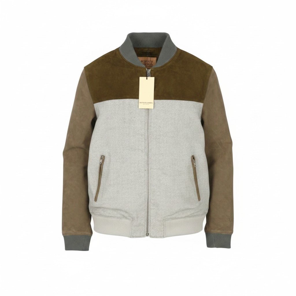 SCOTCH & SODA Men Jacket M Goat Suede Leather Herringbone Padded Bomber