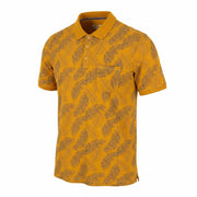 BLUE FIELDS Men Polos L Yellow Leafs Pattern Half Button Short Sleeve