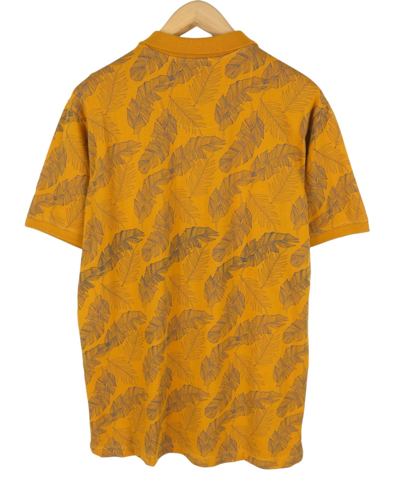 BLUE FIELDS Men Polos L Yellow Leafs Pattern Half Button Short Sleeve