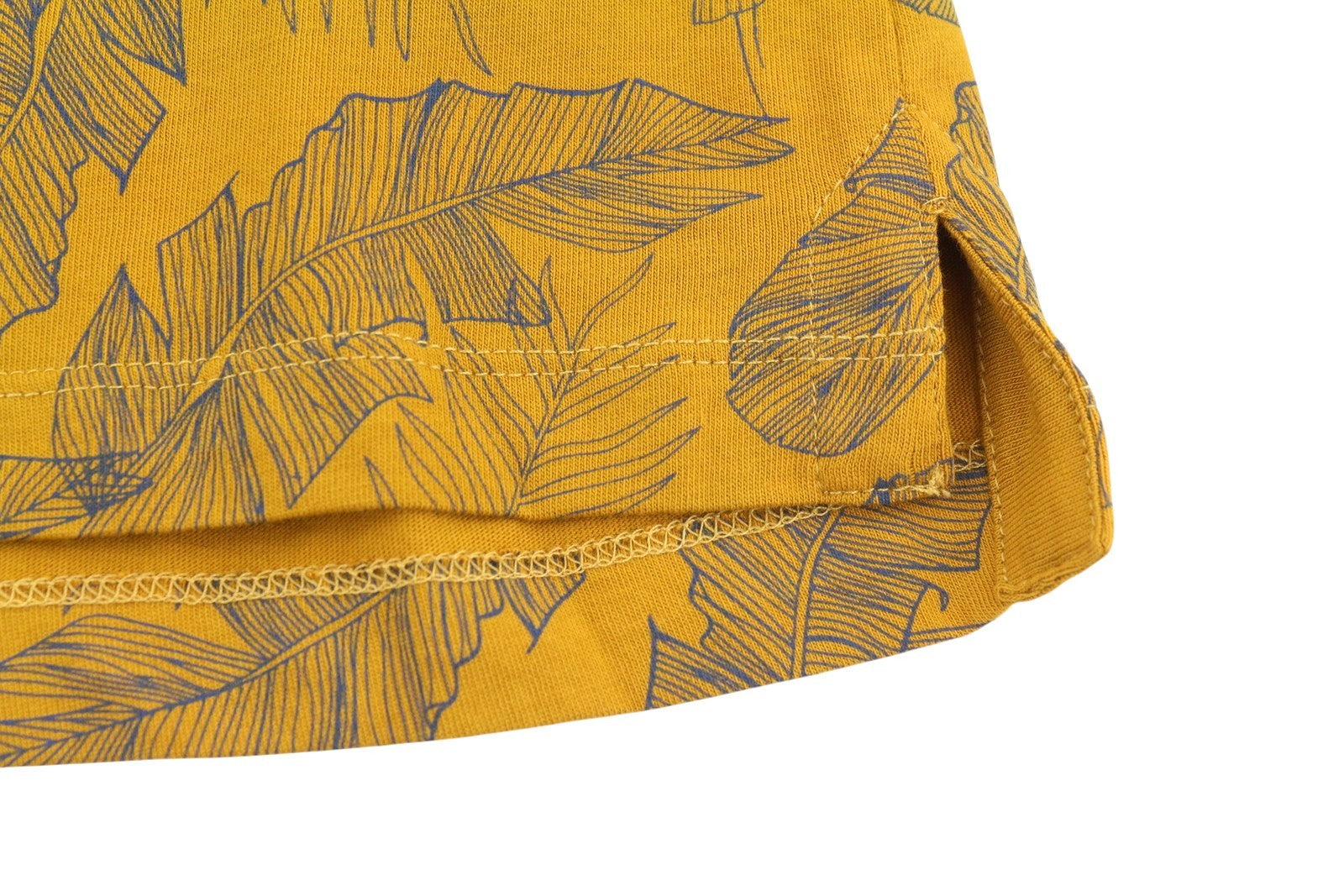 BLUE FIELDS Men Polos L Yellow Leafs Pattern Half Button Short Sleeve