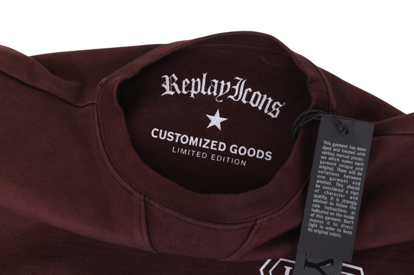 REPLAY Men Sweatshirt L Burgundy Red Pure Cotton Long Sleeve Logo Pull On
