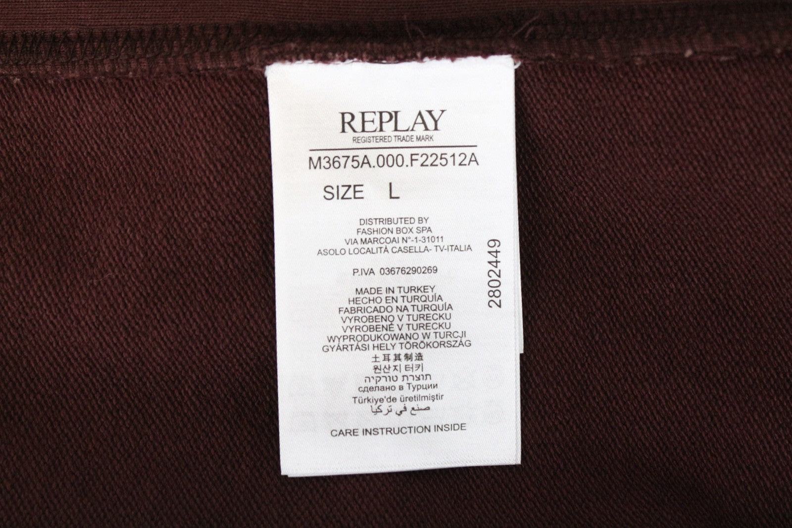 REPLAY Men Sweatshirt L Burgundy Red Pure Cotton Long Sleeve Logo Pull On