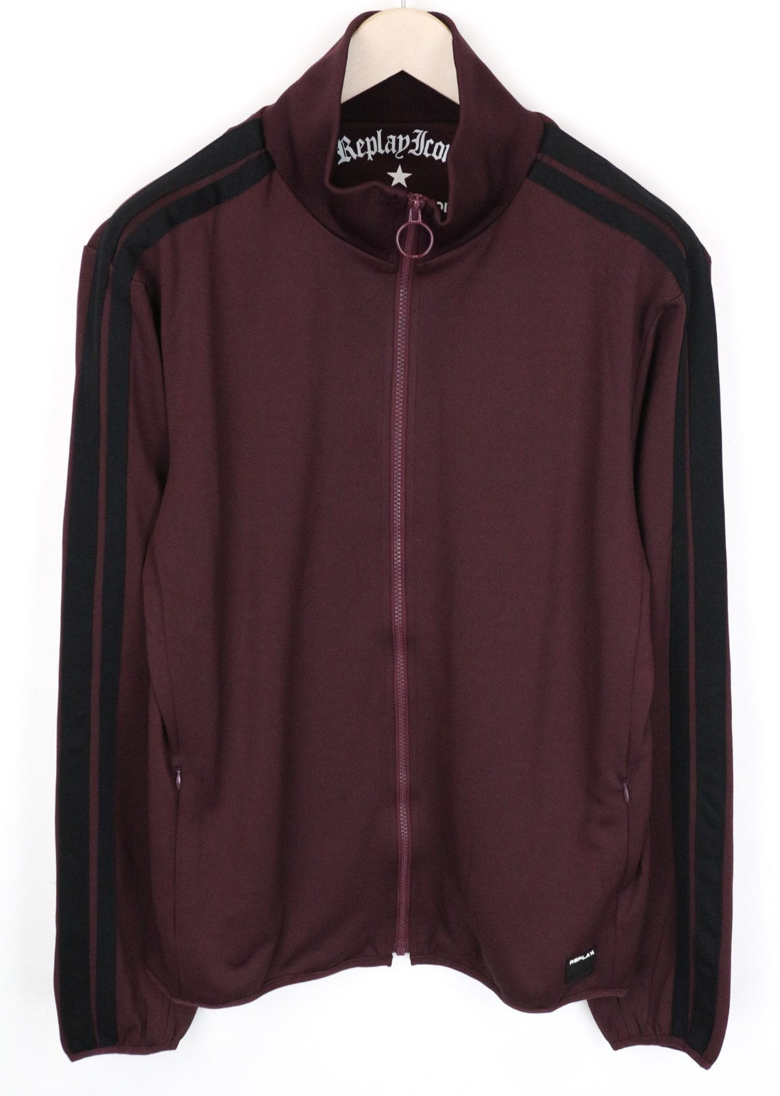 REPLAY Limited Edition Men Sweatshirt XL Burgundy Red Zip Up Long Sleeve Casual