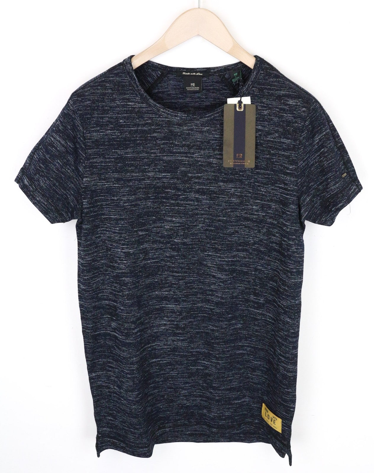 SCOTCH & SODA Ams Couture Men T-Shirt S Blue Cotton Blend Stretch Short Sleeve