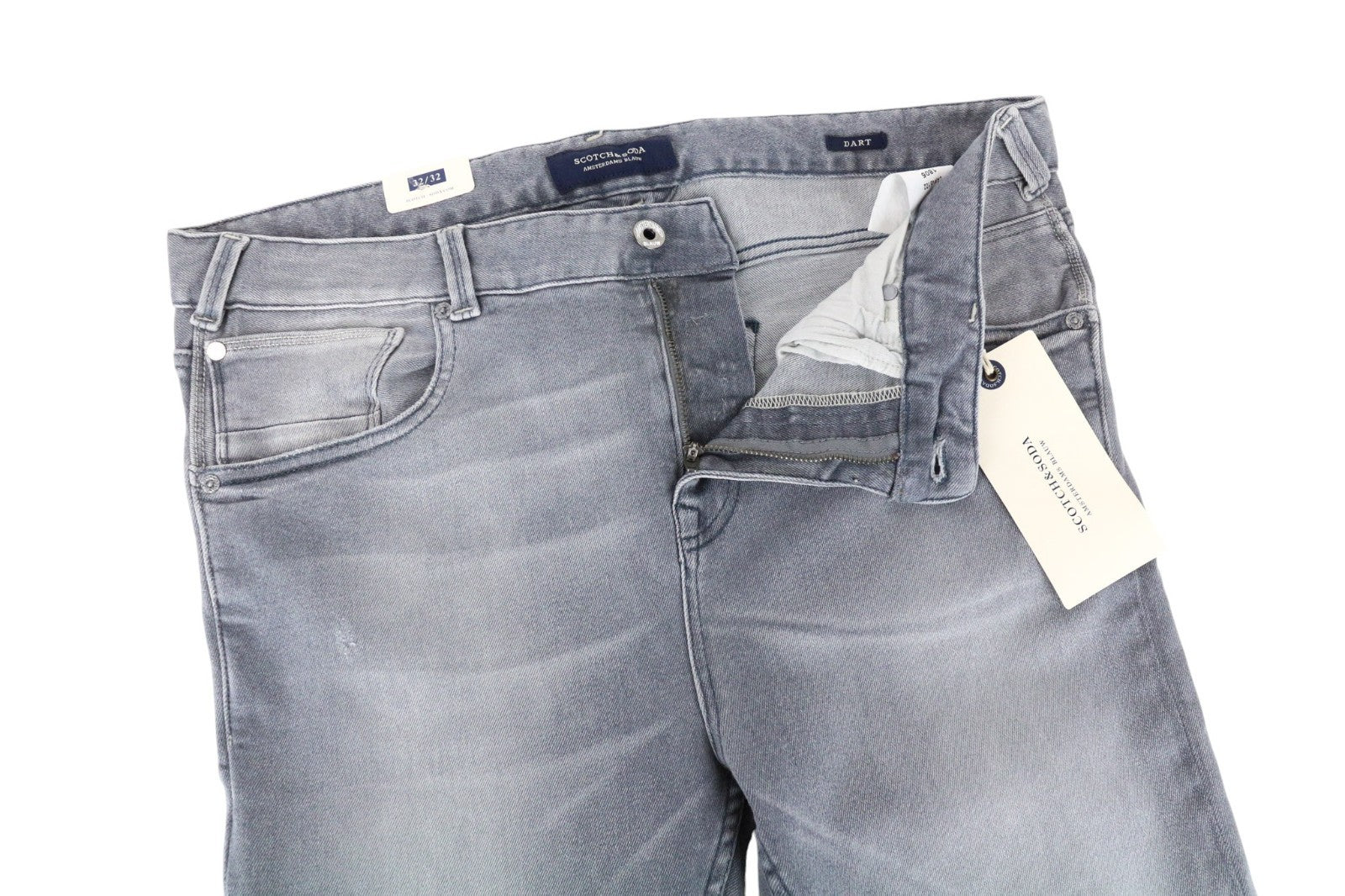 SCOTCH & SODA Dart Men Jeans W32/L32 Super Skinny Fit Grey Wash Distressed