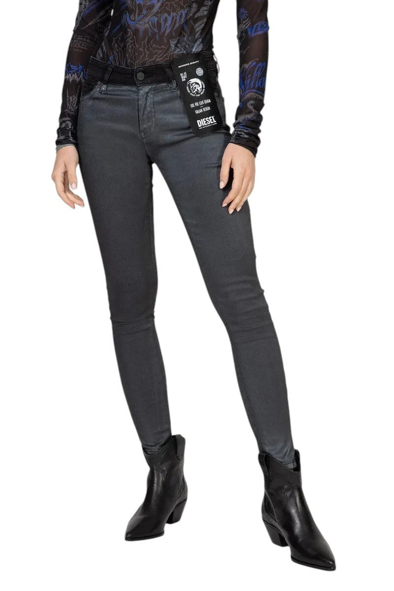 DIESEL Slandy-Zip 069GF Women Jeans W24/L30 Girls Super Skinny Coated Grey