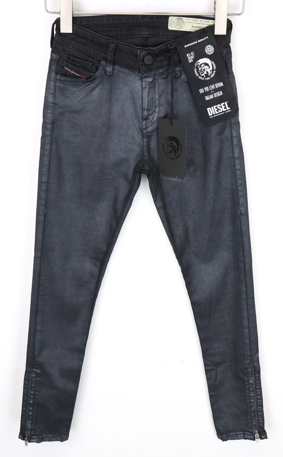 DIESEL Slandy-Zip 069GF Women Jeans W24/L30 Girls Super Skinny Coated Grey