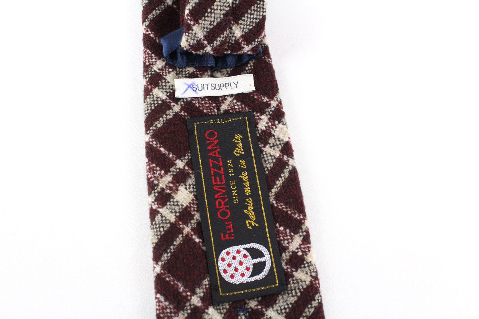SUITSUPPLY Men Tie ~150 x 8 cm Purple Wool Mix Pointed-End Check Pattern Formal