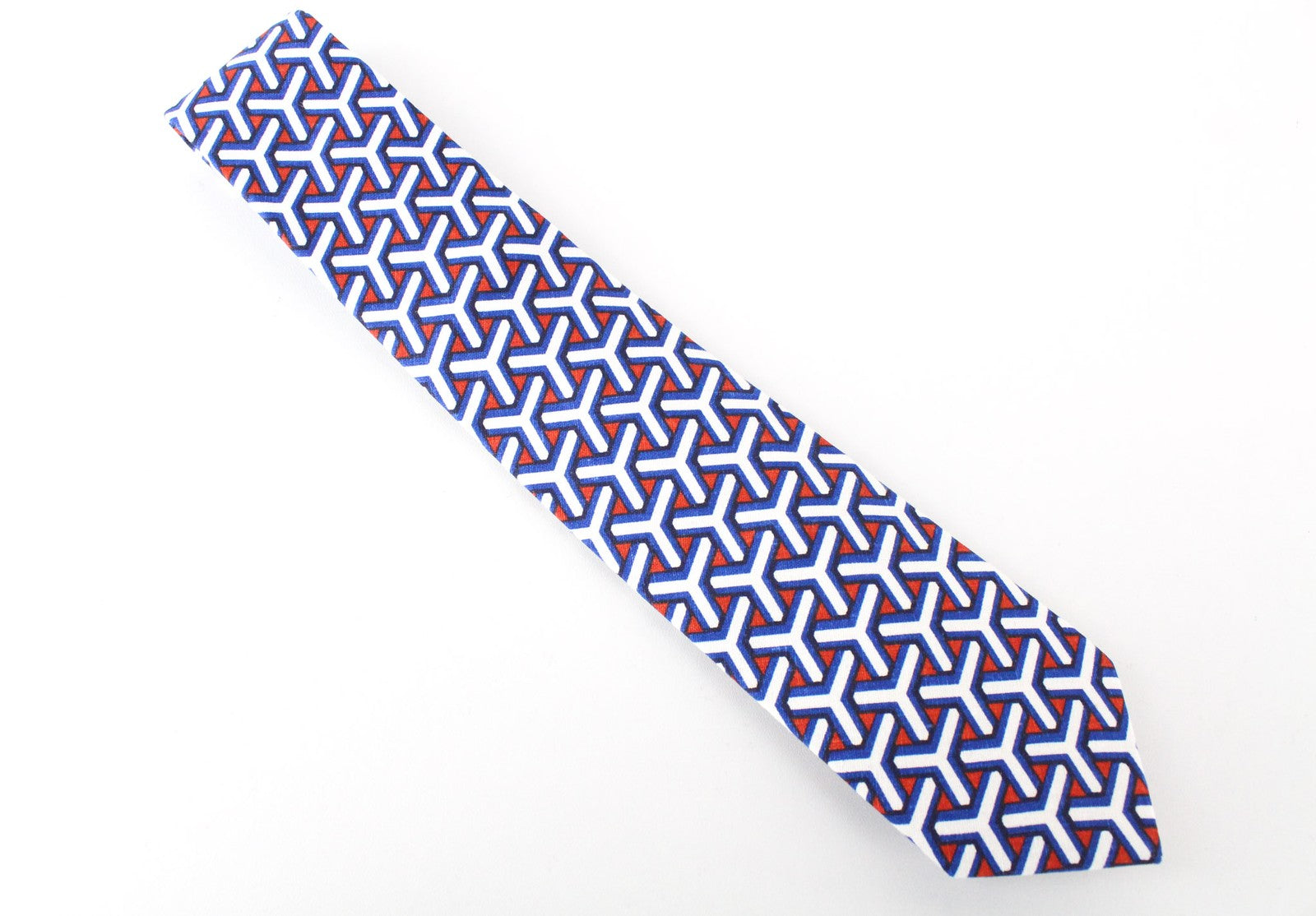 SUITSUPPLY Men Tie 148 x 8 cm Blue White Patterns Linen Cotton Pointed-End