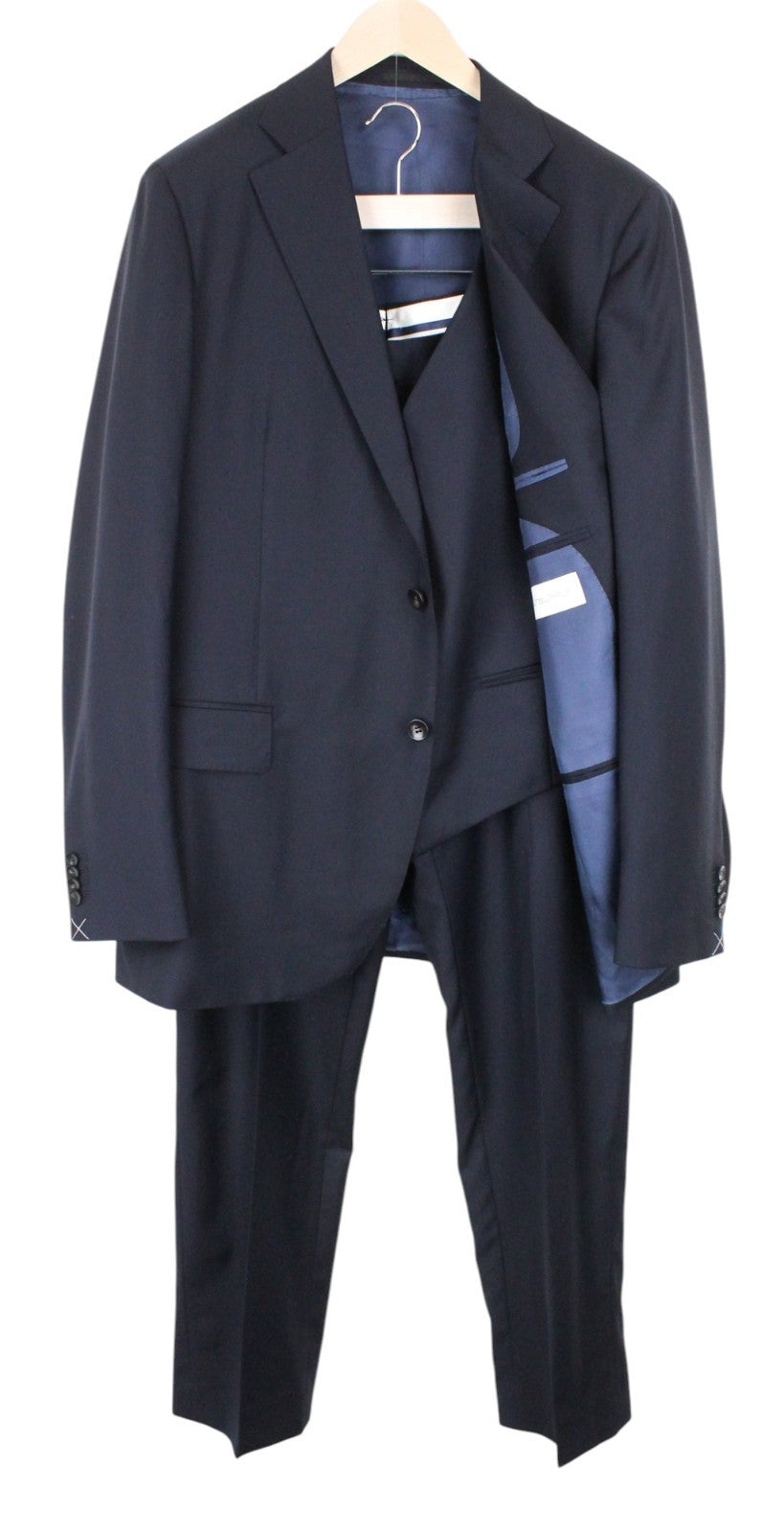 SUITSUPPLY La Spalla Men Suit UK50L Classic Lined Dark Blue Pure Wool 3 Piece